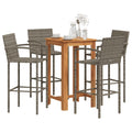 5-tlg. Gartenbar-Set Grau Massivholz Akazie und Poly Rattan
