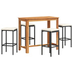 5-tlg. Gartenbar-Set Schwarz Massivholz Akazie und Poly Rattan
