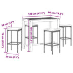 5-tlg. Gartenbar-Set Schwarz Massivholz Akazie und Poly Rattan