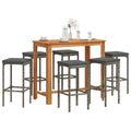 7-tlg. Gartenbar-Set Grau Massivholz Akazie und Poly Rattan