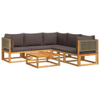 6-tlg. Gartensofa-Set mit Kissen Holz Akazie & Rattan