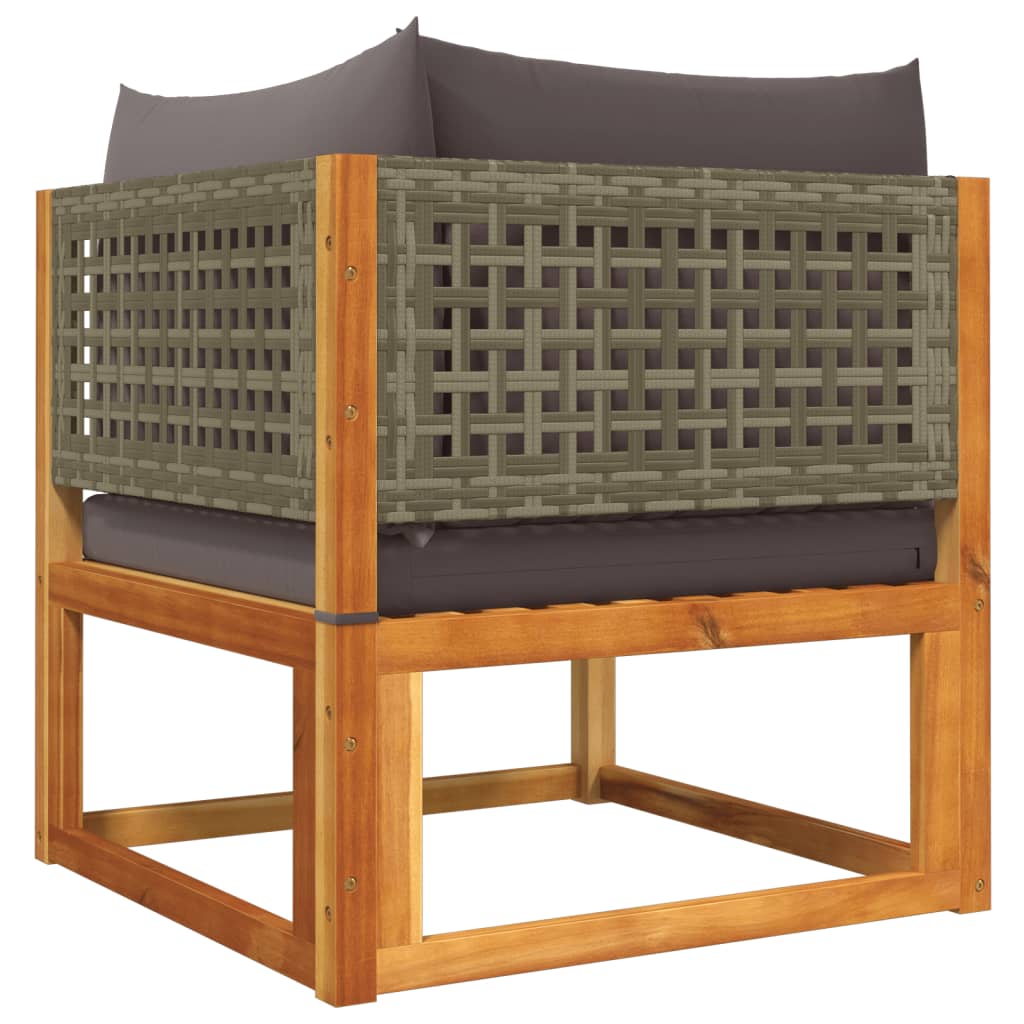 3-tlg. Gartensofa-Set mit Kissen Holz Akazie & Rattan