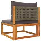 3-tlg. Gartensofa-Set mit Kissen Holz Akazie & Rattan