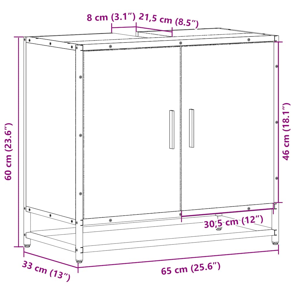 Badezimmer-Waschbeckenschrank Sonoma-Eiche 65 x 33 x 60 cm Holzwerkstoff