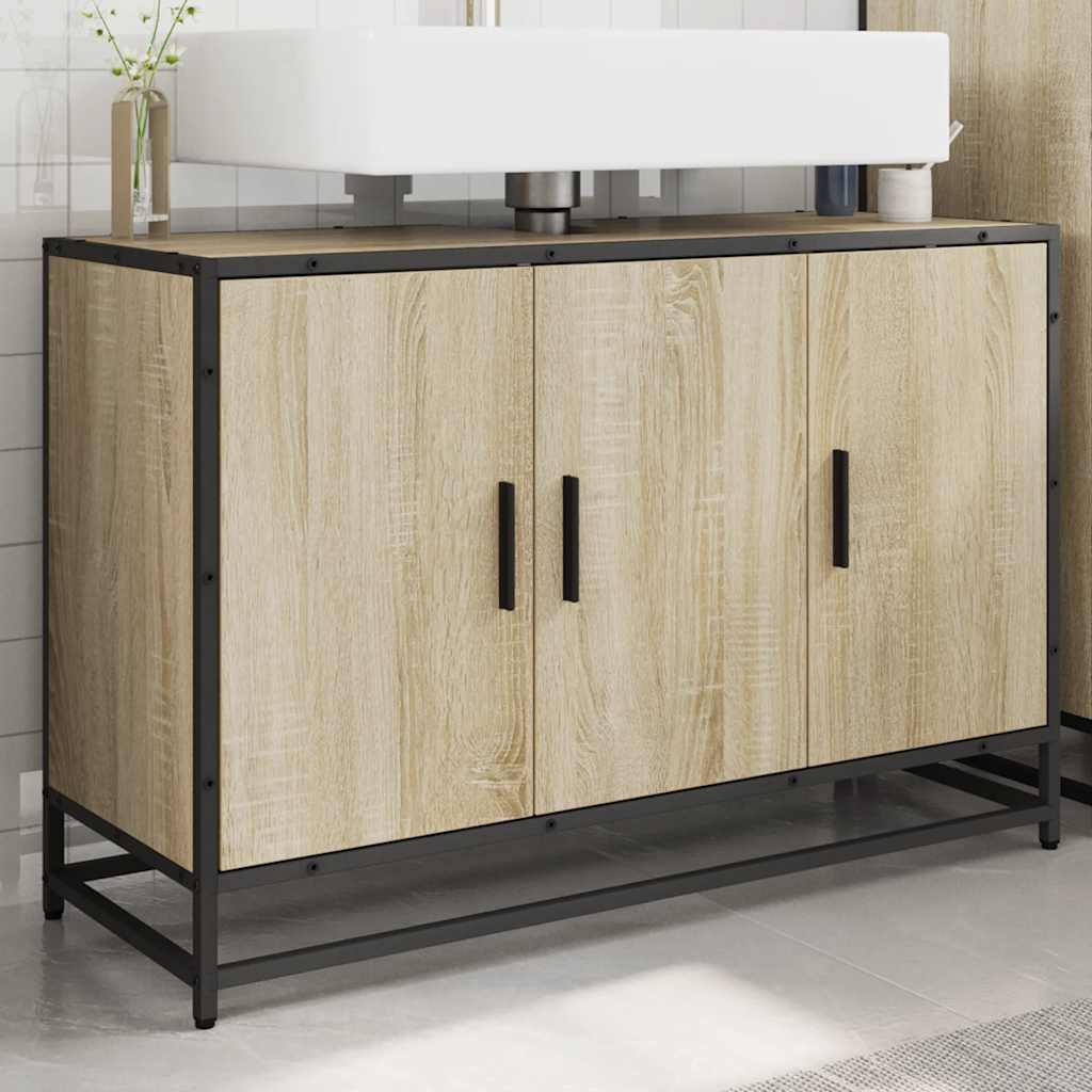 Badezimmer-Waschbeckenschrank Sonoma-Eiche 90 x 33 x 60 cm Holzwerkstoff