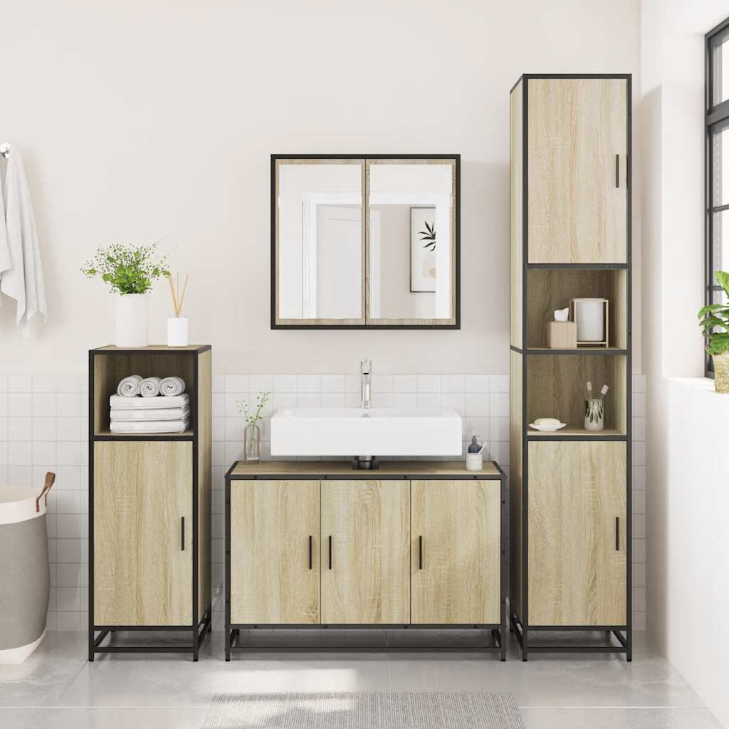 Badezimmer-Waschbeckenschrank Sonoma-Eiche 90 x 33 x 60 cm Holzwerkstoff