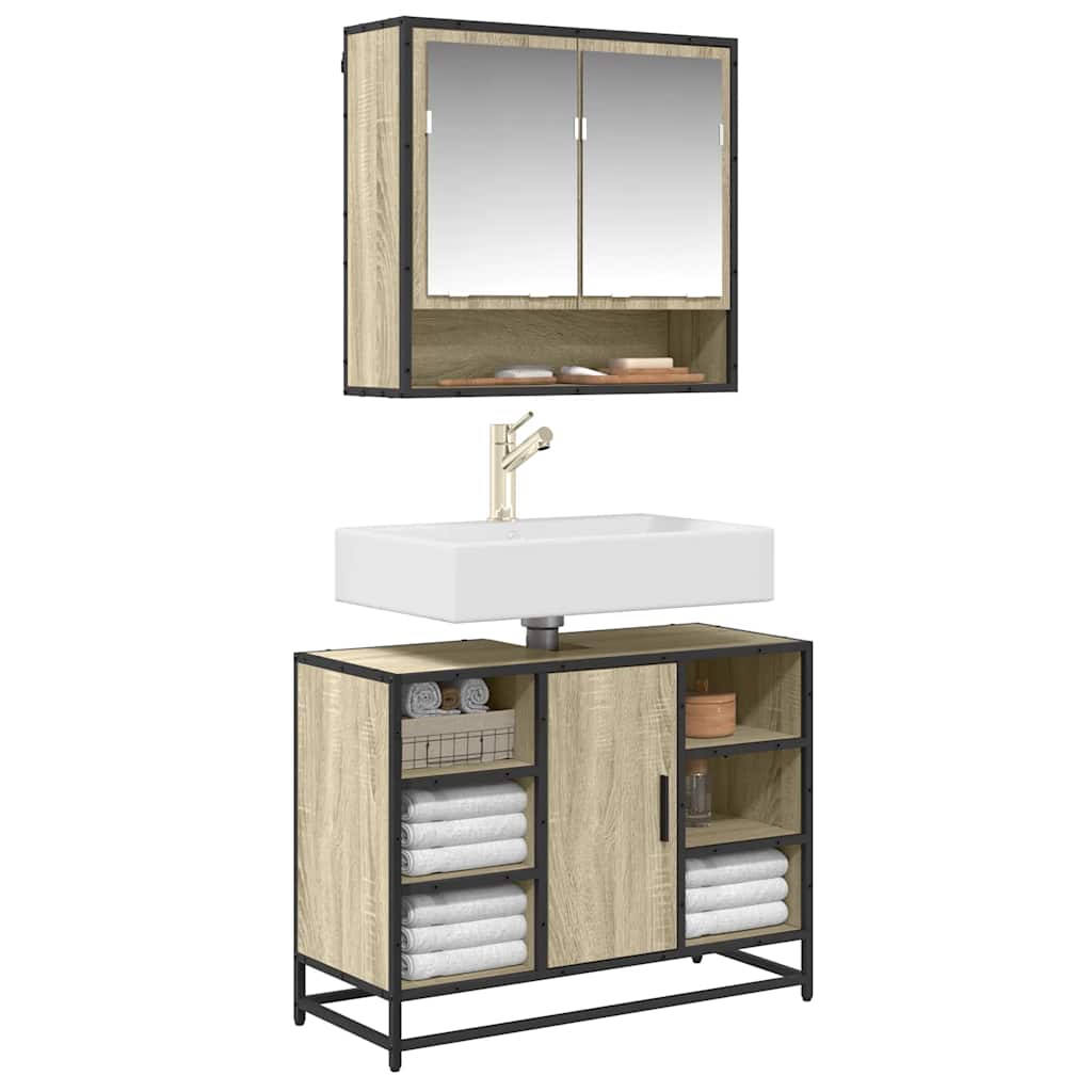 Badezimmer-Waschbeckenschrank Sonoma-Eiche 80 x 33 x 60 cm Holzwerkstoff