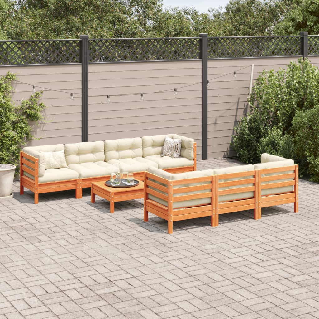 8-tlg. Garten-Sofagarnitur mit Kissen Wachsbraun Kiefernholz
