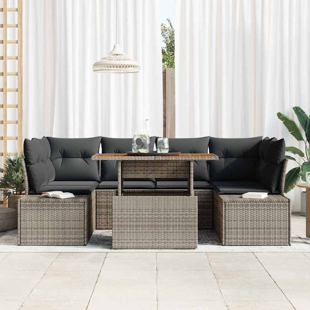 Garten Essgruppe mit Kissen 7 pcs Grau und Braun
