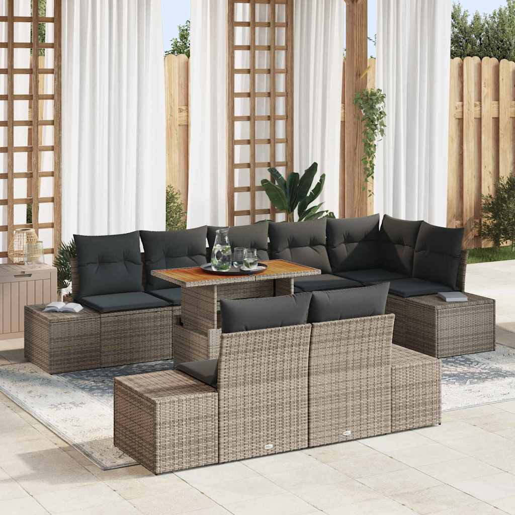 Garten Essgruppe mit Kissen 9 pcs Grau und Braun