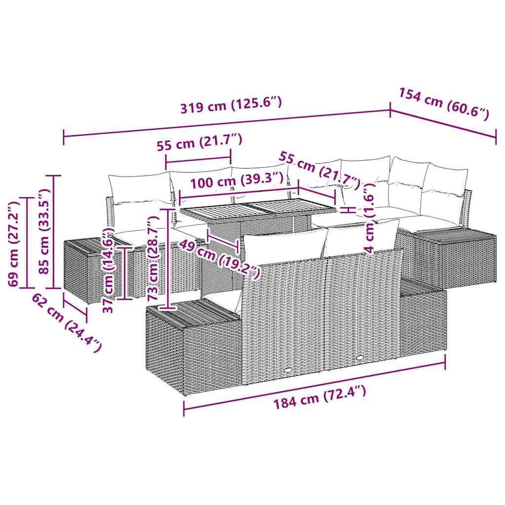 Garten Essgruppe mit Kissen 9 pcs Grau und Braun
