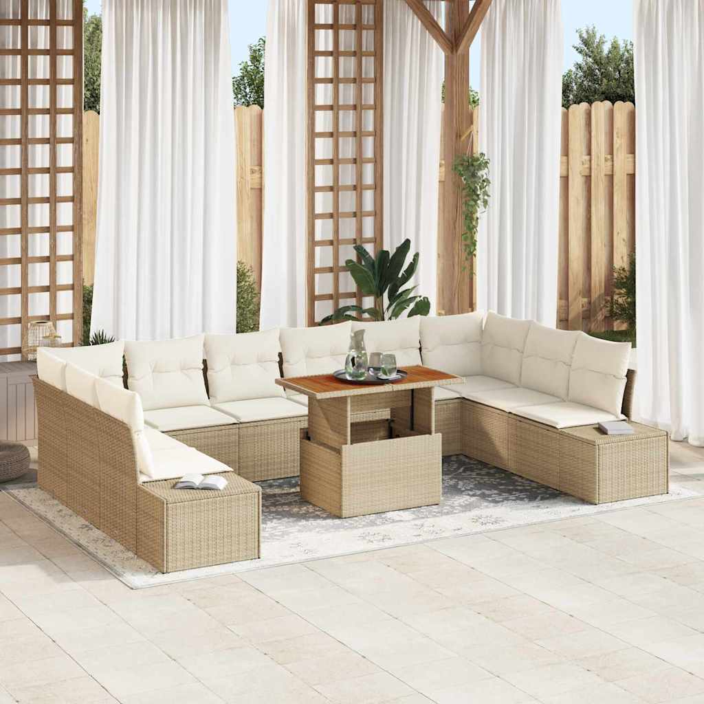 Garten-Sofa-Set mit Kissen 11 pcs Beige und Creme