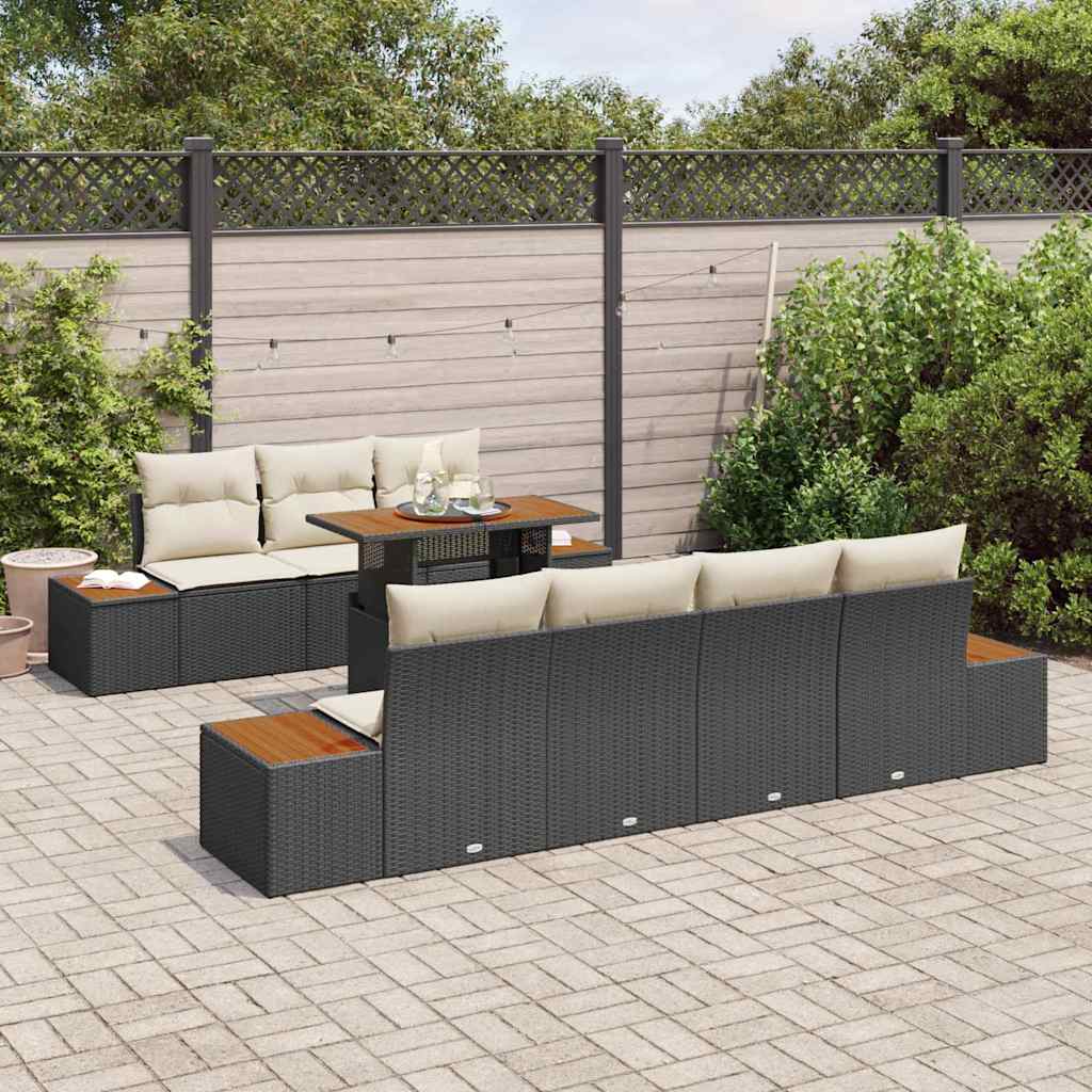 Garten-Sofa-Set mit Kissen 8 pcs Schwarz Poly Rattan