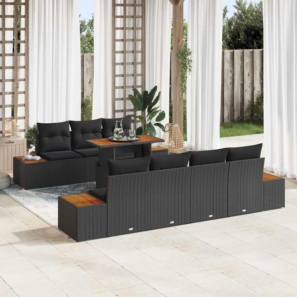 Garten-Sofa-Set mit Kissen 8 pcs Schwarz Poly Rattan
