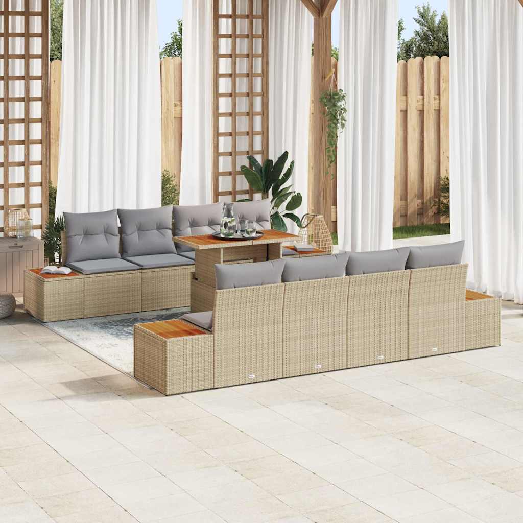 Garten Essgruppe mit Kissen 9 pcs Beige und Grau