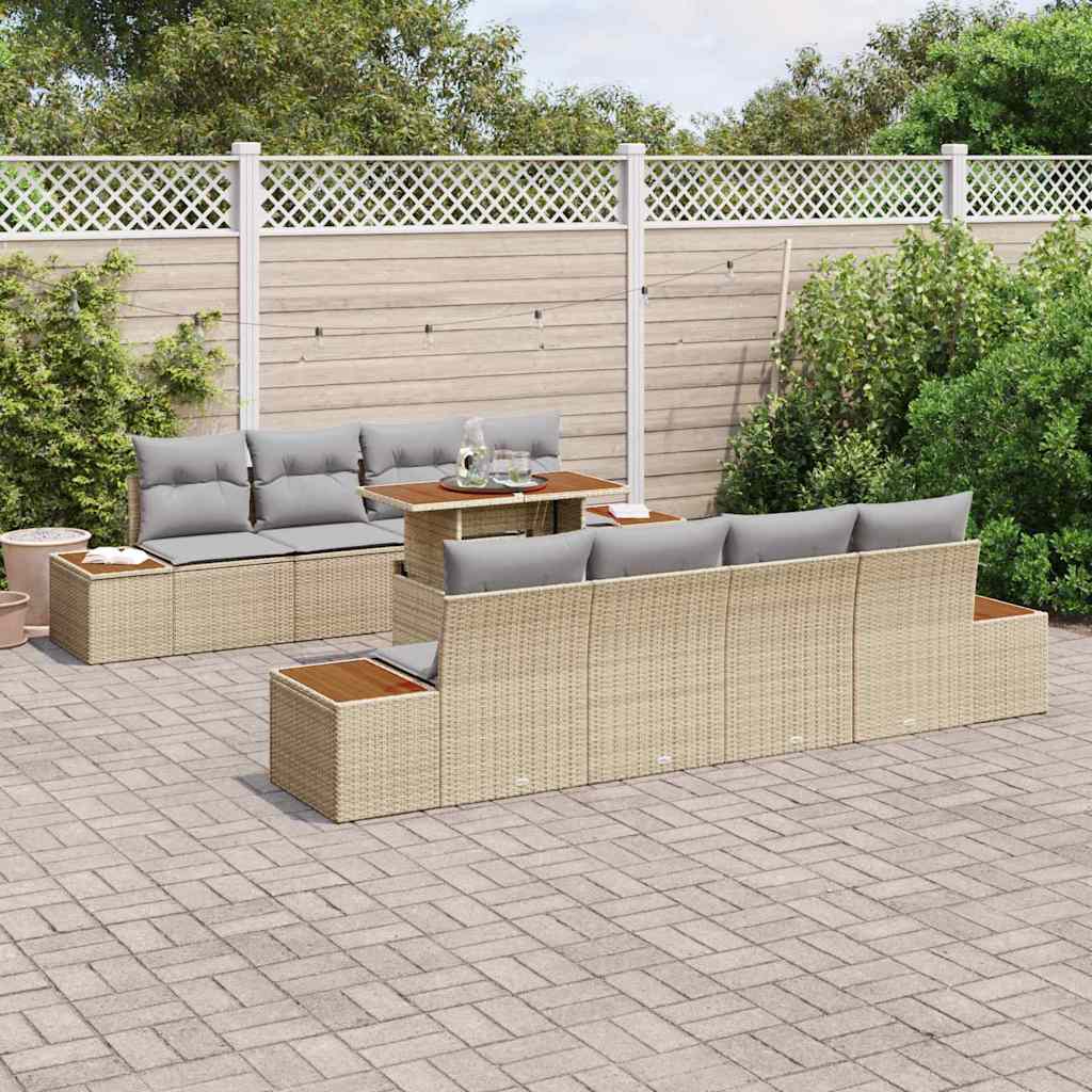 Garten Essgruppe mit Kissen 9 pcs Beige und Grau
