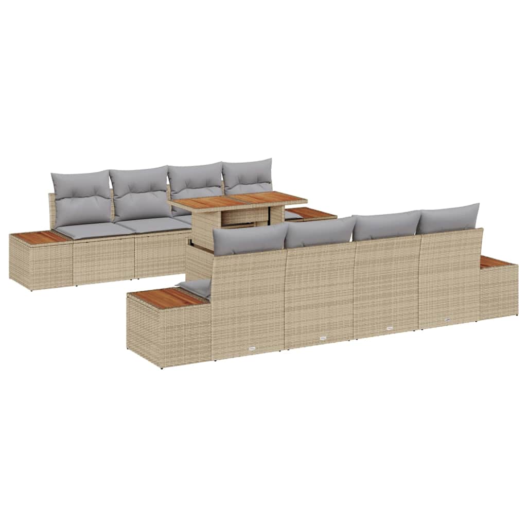 Garten Essgruppe mit Kissen 9 pcs Beige und Grau