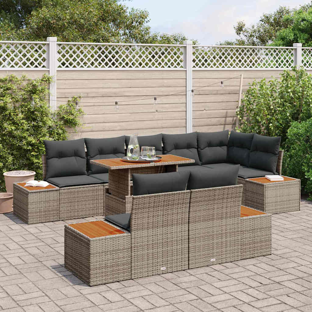 Garten Essgruppe mit Kissen 9 pcs Grau und Braun