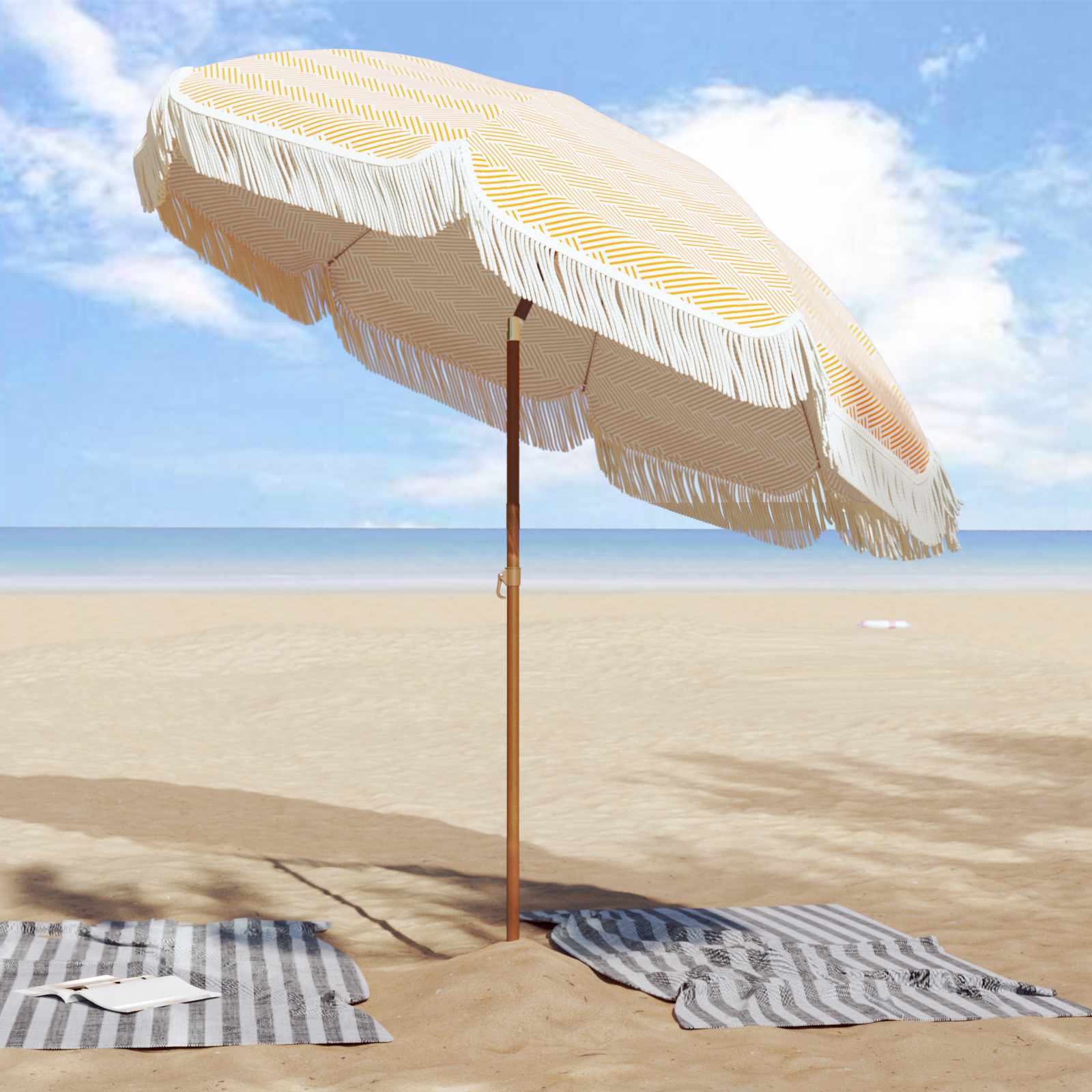 Strandparasol Gelb und Weiß 205 x 205 x 210 cm