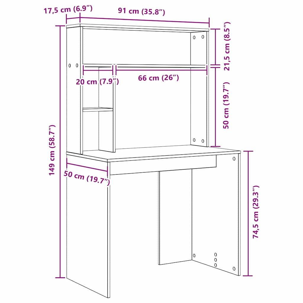 Schreibtisch mit Regal Weiß 91 x 50 x 149 cm Holzwerkstoff