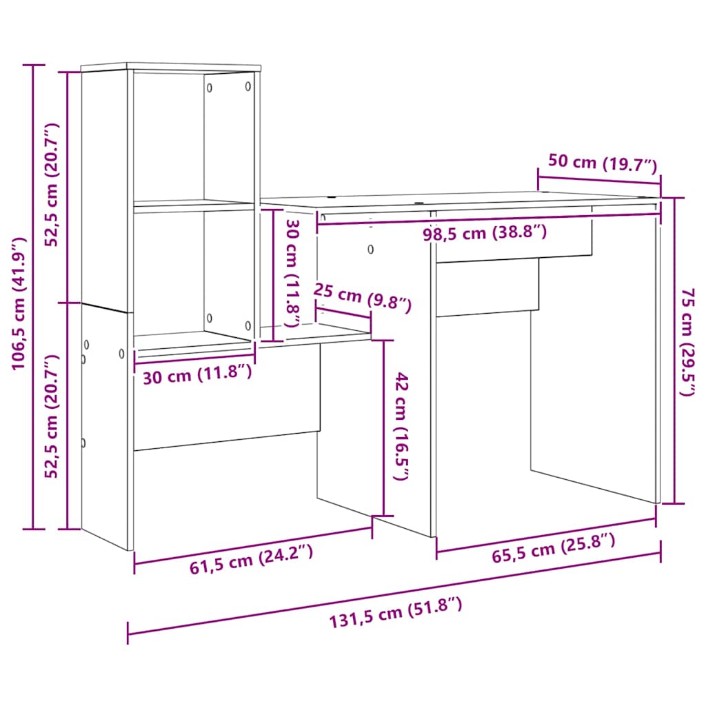 Schreibtisch mit Regal Weiß 131,5 x 50 x 106,5 cm Holzwerkstoff