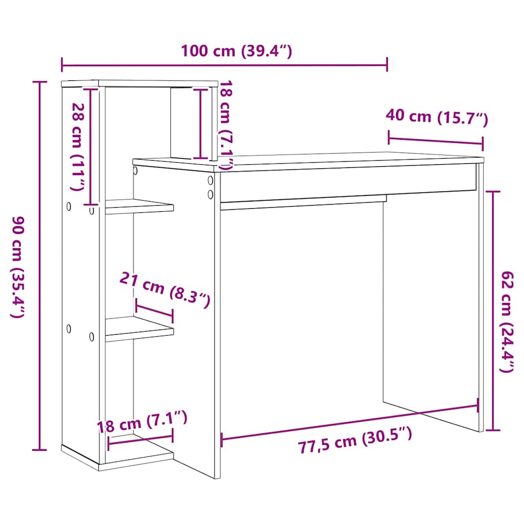 Schreibtisch mit Regal Altholz 100 x 40 x 90 cm Holzwerkstoff