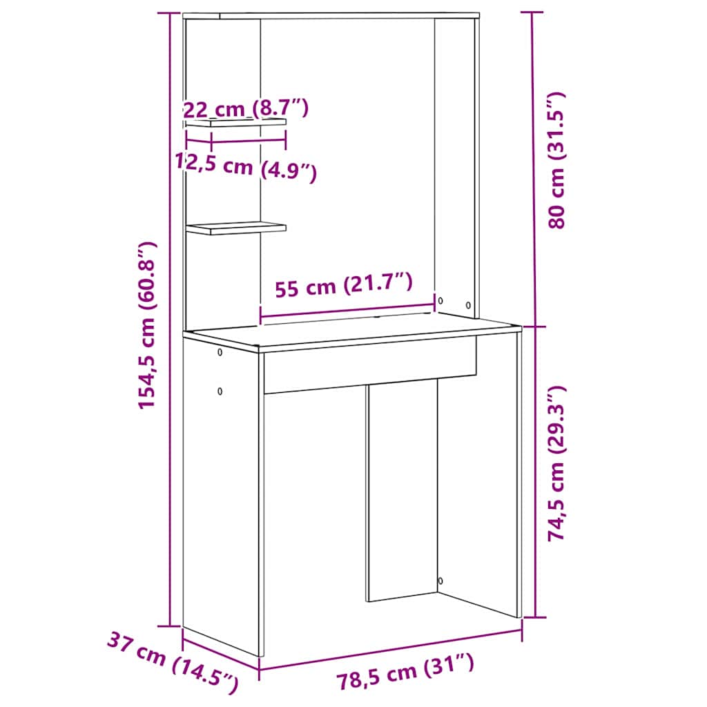 Schreibtisch Graues Sonoma 78,5 x 37 x 154,5 cm Holzwerkstoff