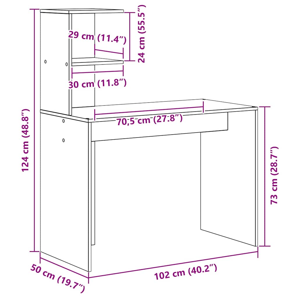 Schreibtisch mit Regal Weiß 102 x 50 x 124 cm Holzwerkstoff