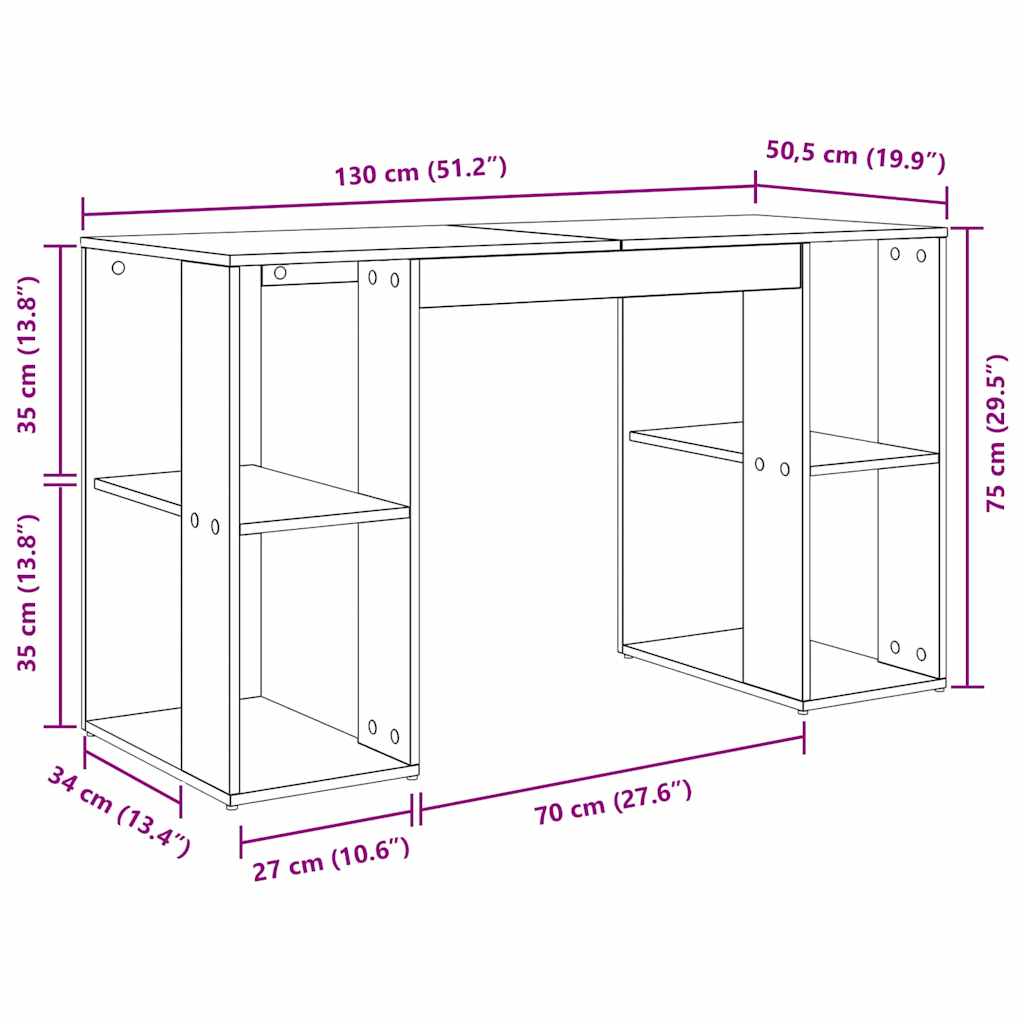 Schreibtisch mit Regal Weiß 130 x 50,5 x 75 cm Holzwerkstoff