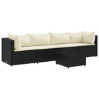 5-tlg. Garten-Lounge-Set mit Kissen Schwarz Poly Rattan