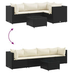 5-tlg. Garten-Lounge-Set mit Kissen Schwarz Poly Rattan