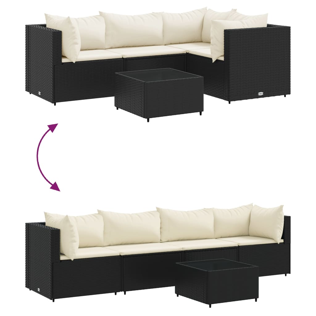 5-tlg. Garten-Lounge-Set mit Kissen Schwarz Poly Rattan