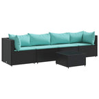 5-tlg. Garten-Lounge-Set mit Kissen Schwarz Poly Rattan