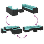 8-tlg. Garten-Lounge-Set mit Kissen Schwarz Poly Rattan