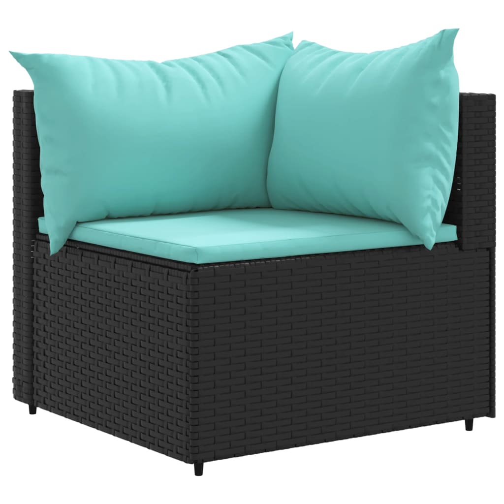 9-tlg. Garten-Lounge-Set mit Kissen Schwarz Poly Rattan