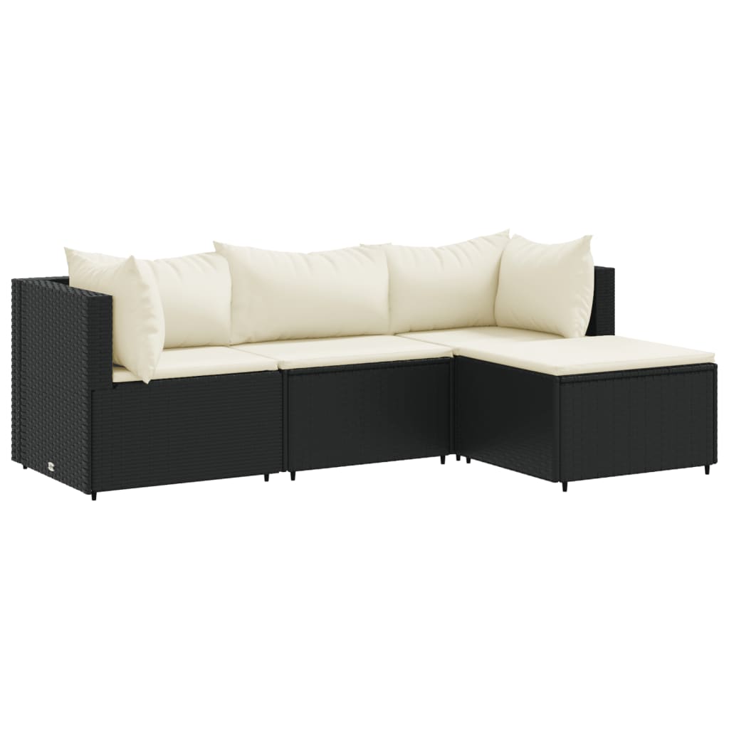 4-tlg. Garten-Lounge-Set mit Kissen Schwarz Poly Rattan