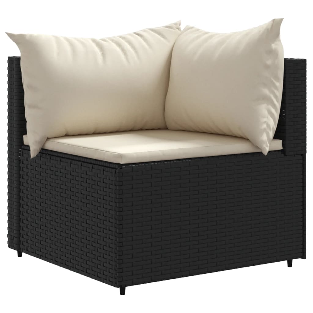 4-tlg. Garten-Lounge-Set mit Kissen Schwarz Poly Rattan