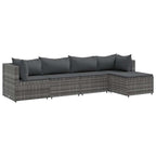 5-tlg. Garten-Lounge-Set mit Kissen Grau Poly Rattan