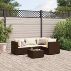 5-tlg. Garten-Lounge-Set mit Kissen Braun Poly Rattan
