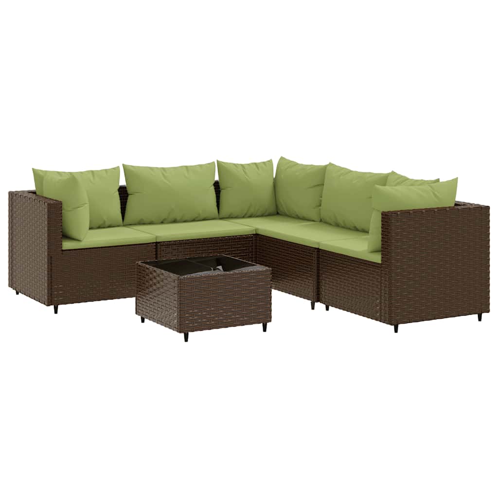6-tlg. Garten-Lounge-Set mit Kissen Braun Poly Rattan