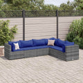 6-tlg. Garten-Lounge-Set mit Kissen Grau Poly Rattan