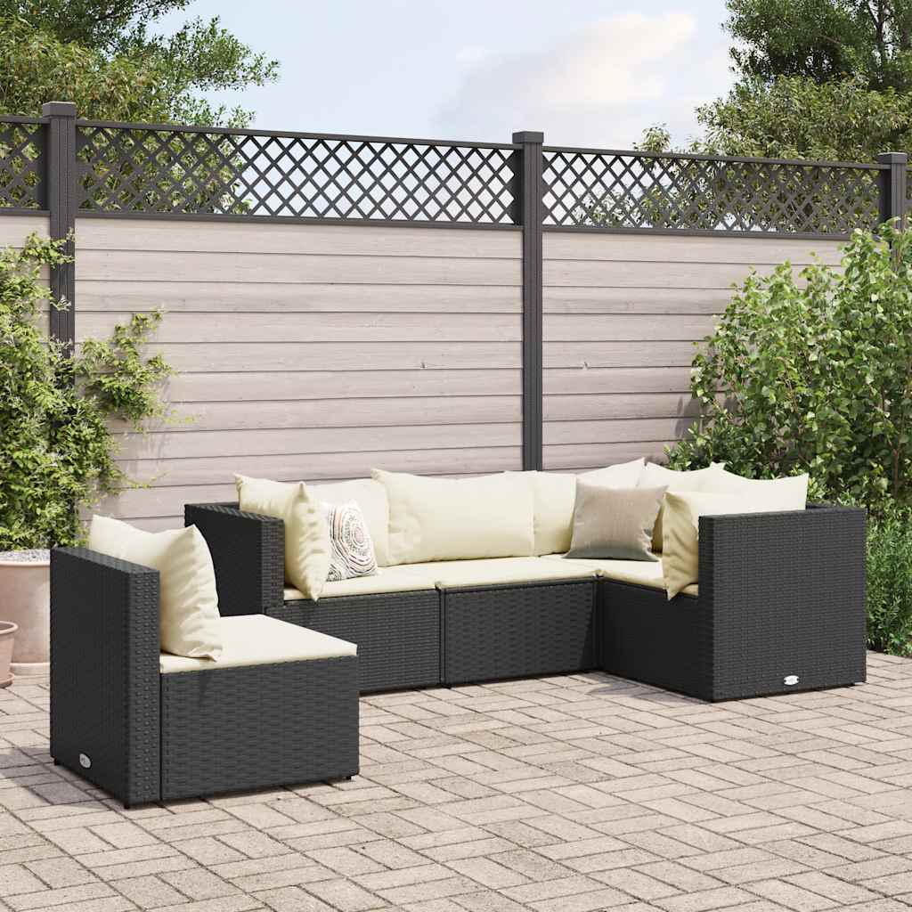 5-tlg. Garten-Lounge-Set mit Kissen Schwarz Poly Rattan