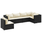 6-tlg. Garten-Lounge-Set mit Kissen Schwarz Poly Rattan