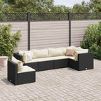 6-tlg. Garten-Lounge-Set mit Kissen Schwarz Poly Rattan