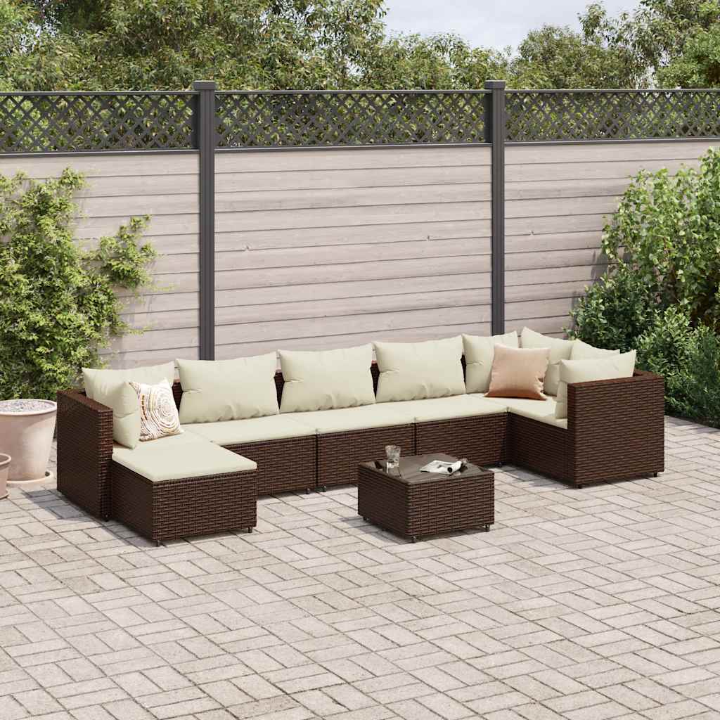 8-tlg. Garten-Lounge-Set mit Kissen Braun Poly Rattan