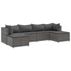 6-tlg. Garten-Lounge-Set mit Kissen Grau Poly Rattan