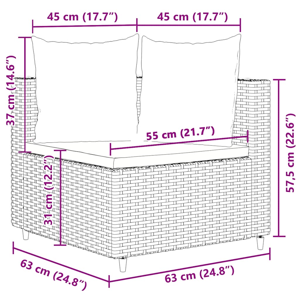 6-tlg. Garten-Sofagarnitur mit Kissen Grau Poly Rattan