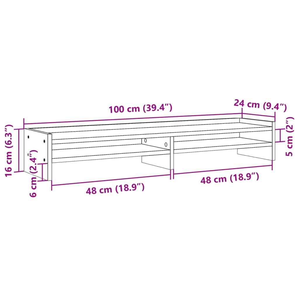 Monitorständer Grau Sonoma 100x24x16 cm Holzwerkstoff