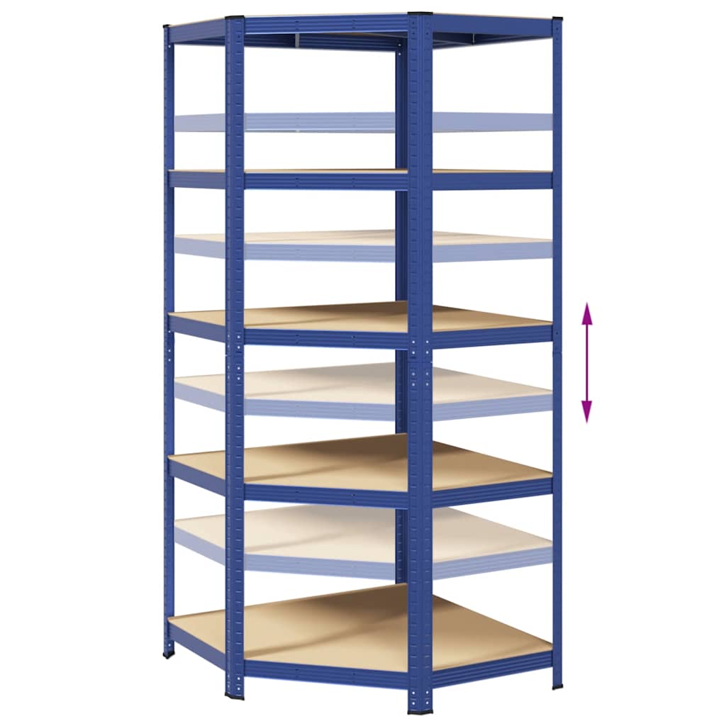Eckregal mit 5 Böden Blau Stahl & Holzwerkstoff