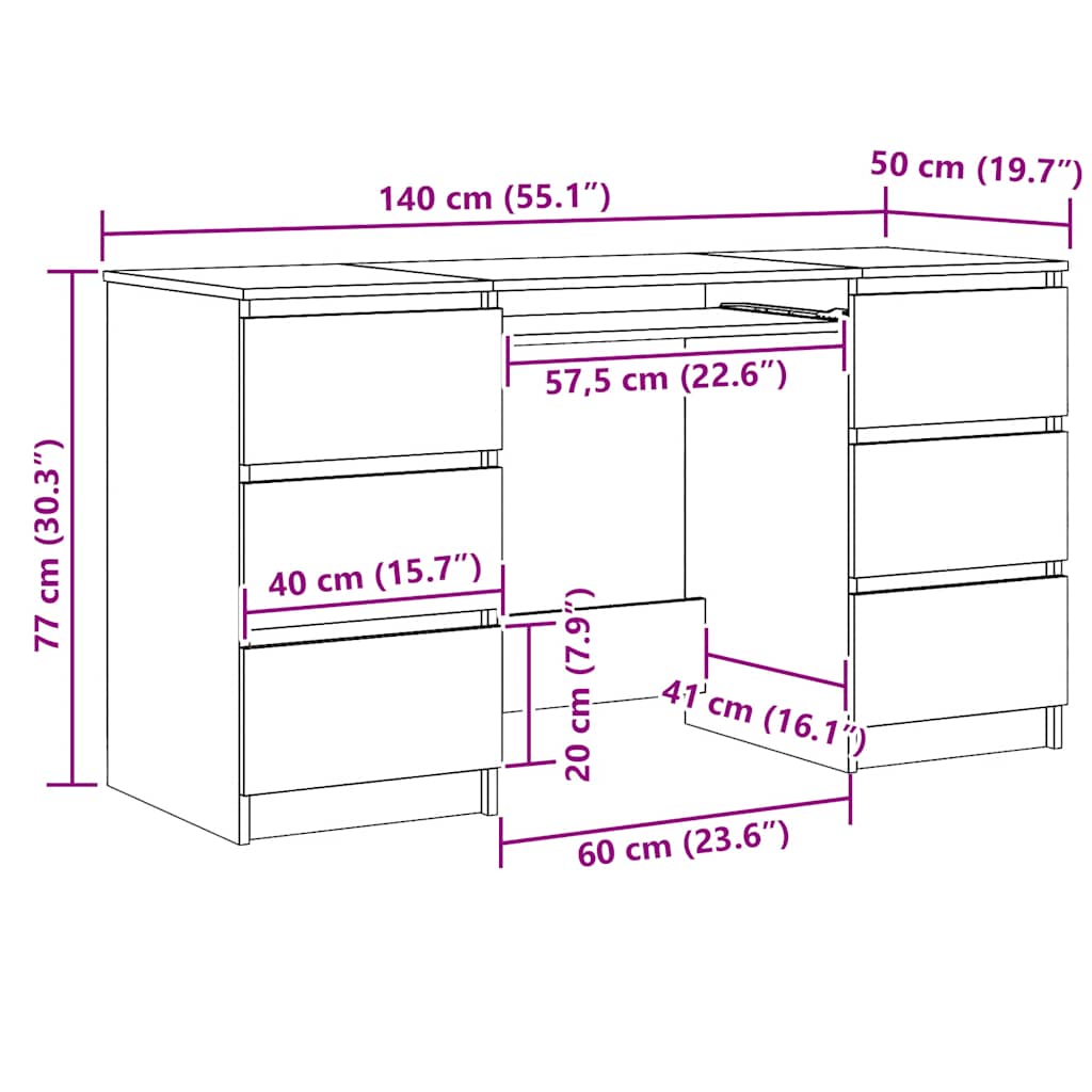 Schreibtisch Artisan-Eiche 140x50x77 cm Holzwerkstoff